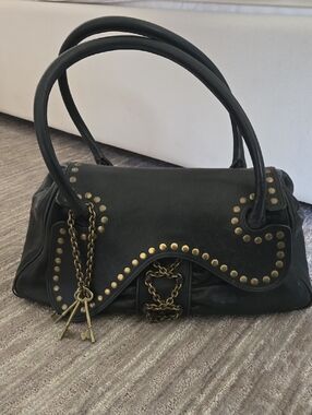 Be&D Black Studded Leather Tote Handbag with Key Charm